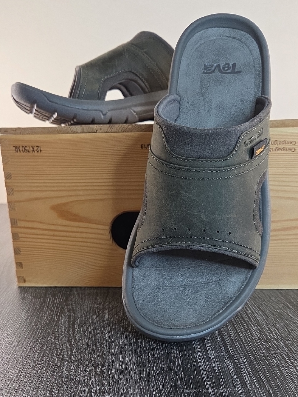 Teva Men’s 9 Slide Sandal - Dark Gray Suede Waterproof Leather Upper